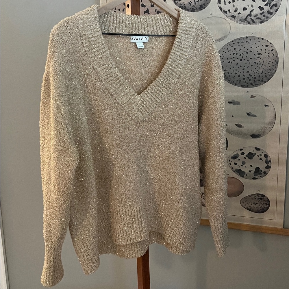 Ava & Viv Textured Knit Sweater in Cream and Gold